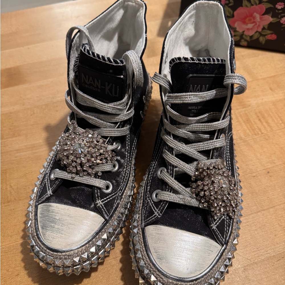 Nanku (FP brand) Black and Silver Glitter High-Top Sneakers
